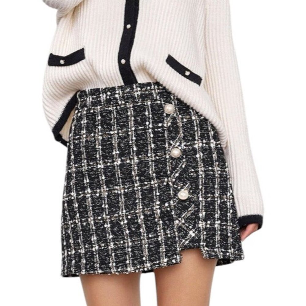 J.ing black tweed mini skirt with inner short size M